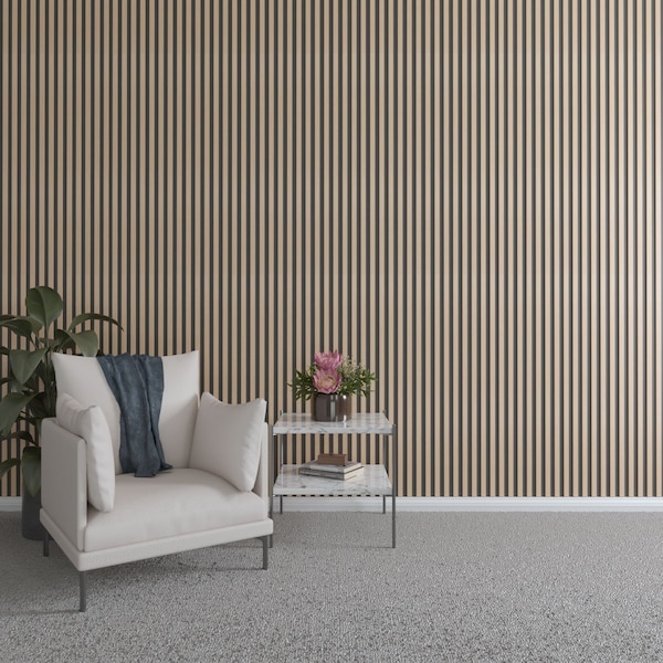 Ekena Millwork 48H x 1/4T Adjustable Wood Slat Wall Panel Kit w/ 1W Slats, Hickory contains 42 Slats SWW84X48X0250HI - main